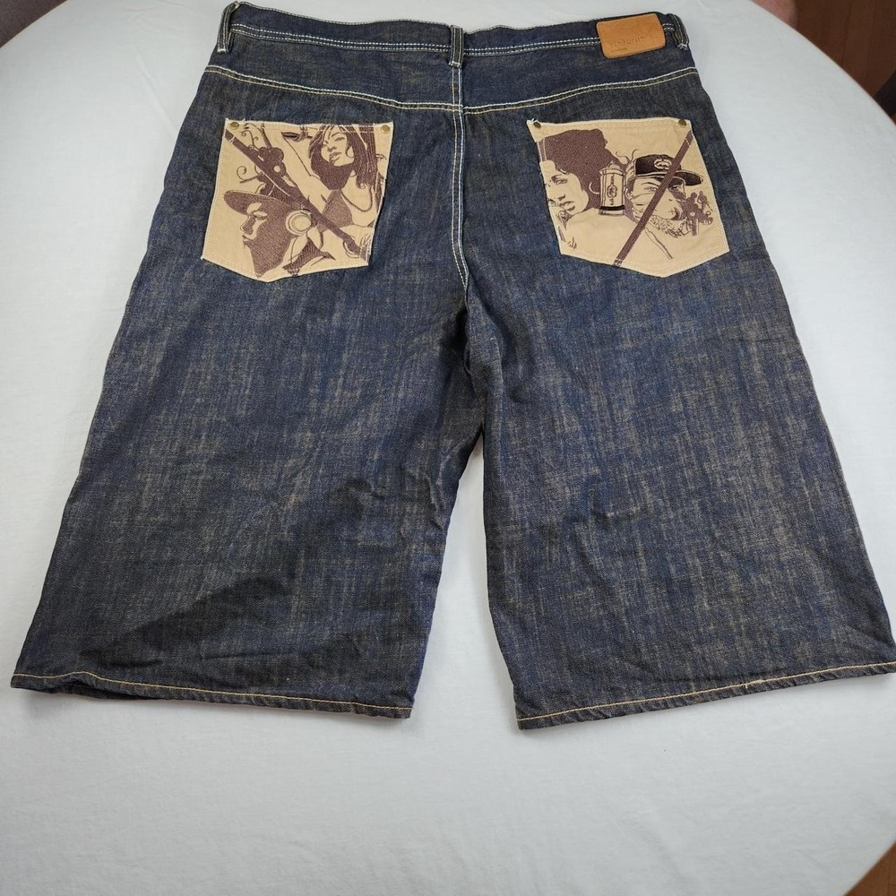 Ecko Unltd Baggy Fit Dark Blue Denim Jeans Shorts Jorts 42 Vintage Y2K Skater
